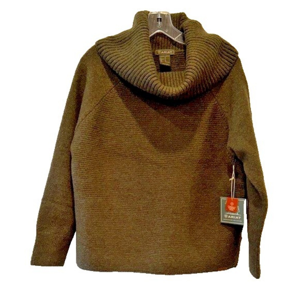 Ariat Three Chimney Sweater Womens Medium Green Wool Blend Cowl Neck Western